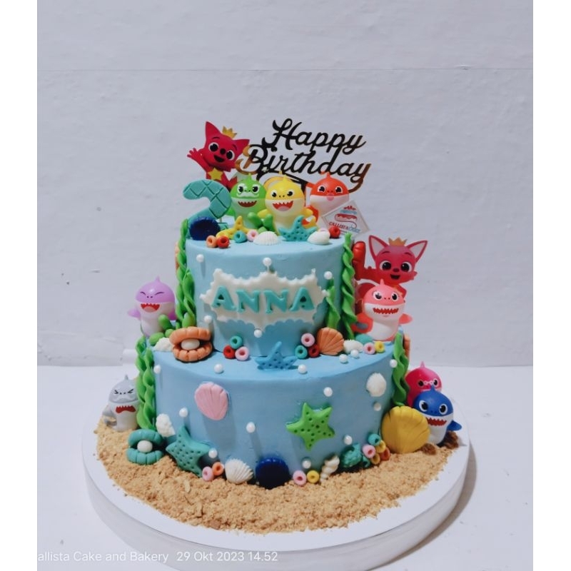 

Cake Ultah Baby Shark 2 Tier / Kue Ulang Tahun Baby Shark Anak - Anak