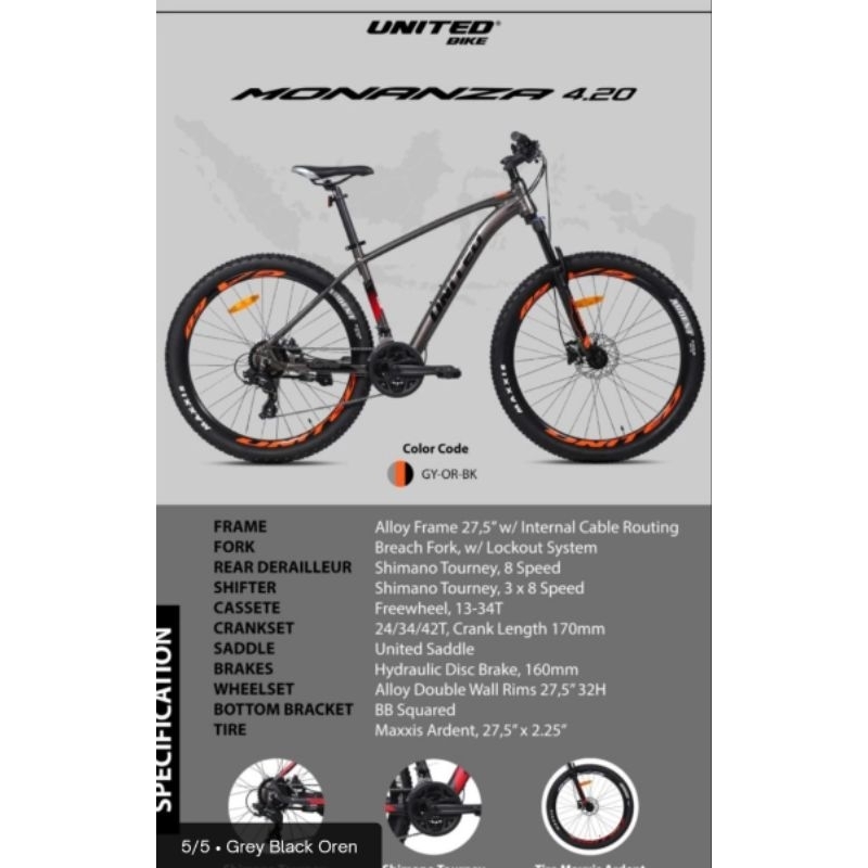 sepeda gunung mtb 27.5 united monanza 4.20 hydrolic