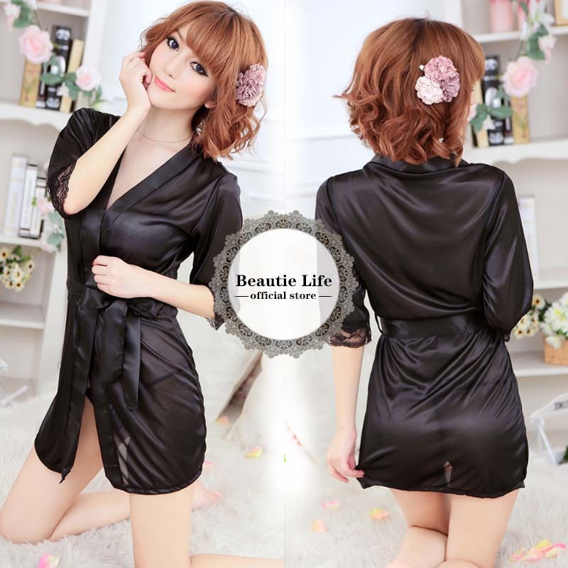 【Beautie Life】satin baju tidur sexy lingerie wanita/LINGERIE SEXY KIMONO SATIN SLEEPWEAR/WANITA SILK