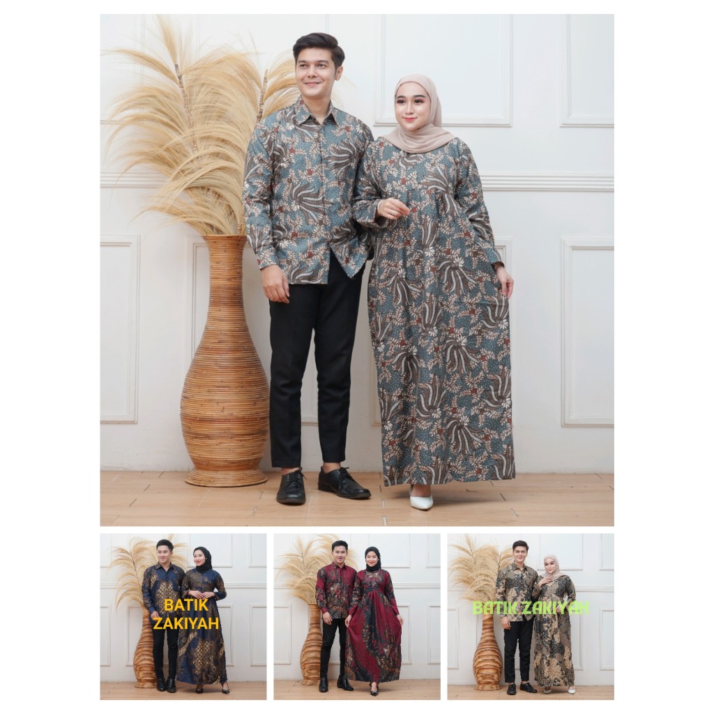 Harga Couple Dress Gamis Batik Murah Ukuran Standar Jumbo Motif Bunga Bahan PoliMikro Couple BATIK M