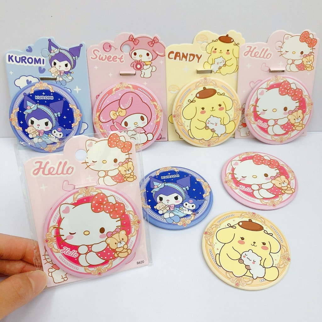 Kaca Bundar Sanrio Kuromi Chinamorol Purin Melody Hellokitty diameter 7cm / kaca bundar motif pompompurin souvenir hampers sanrio / kaca make up mini pocket karakter animal