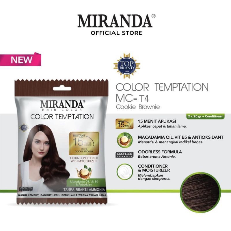MIRANDA pewarna rambut persachet dengan 7 pilihan warna.
