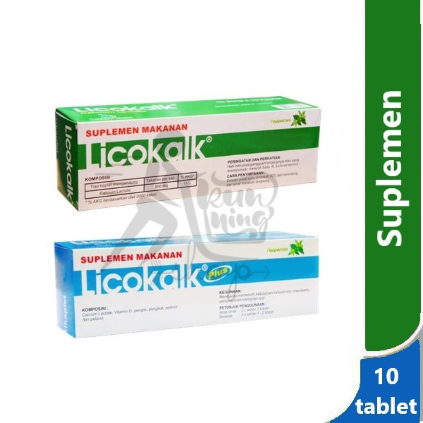 Licokalk & Licokalk Plus Strip/ 10 tablet kunyah - suplemen tulang & gigi kalsium calcium