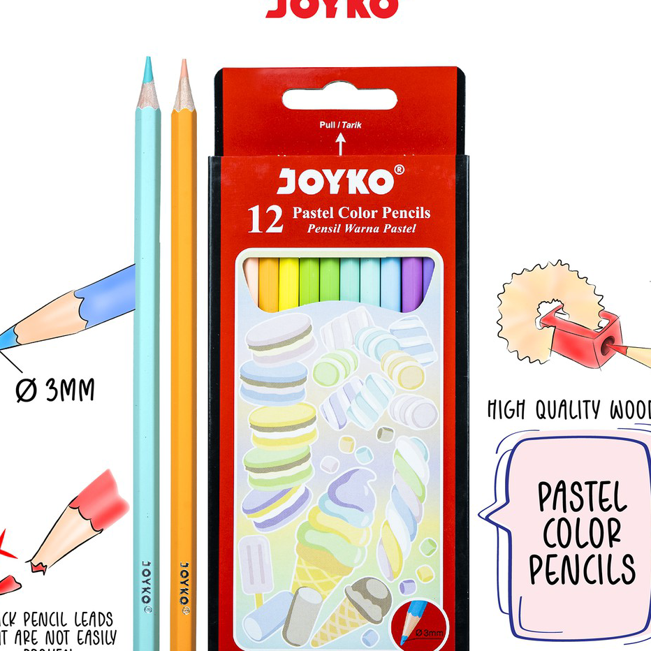 

➥❇❋ Pastel Color Pencils Pensil Warna Joyko CP-125P 12 Warna Pastel Terlaku.