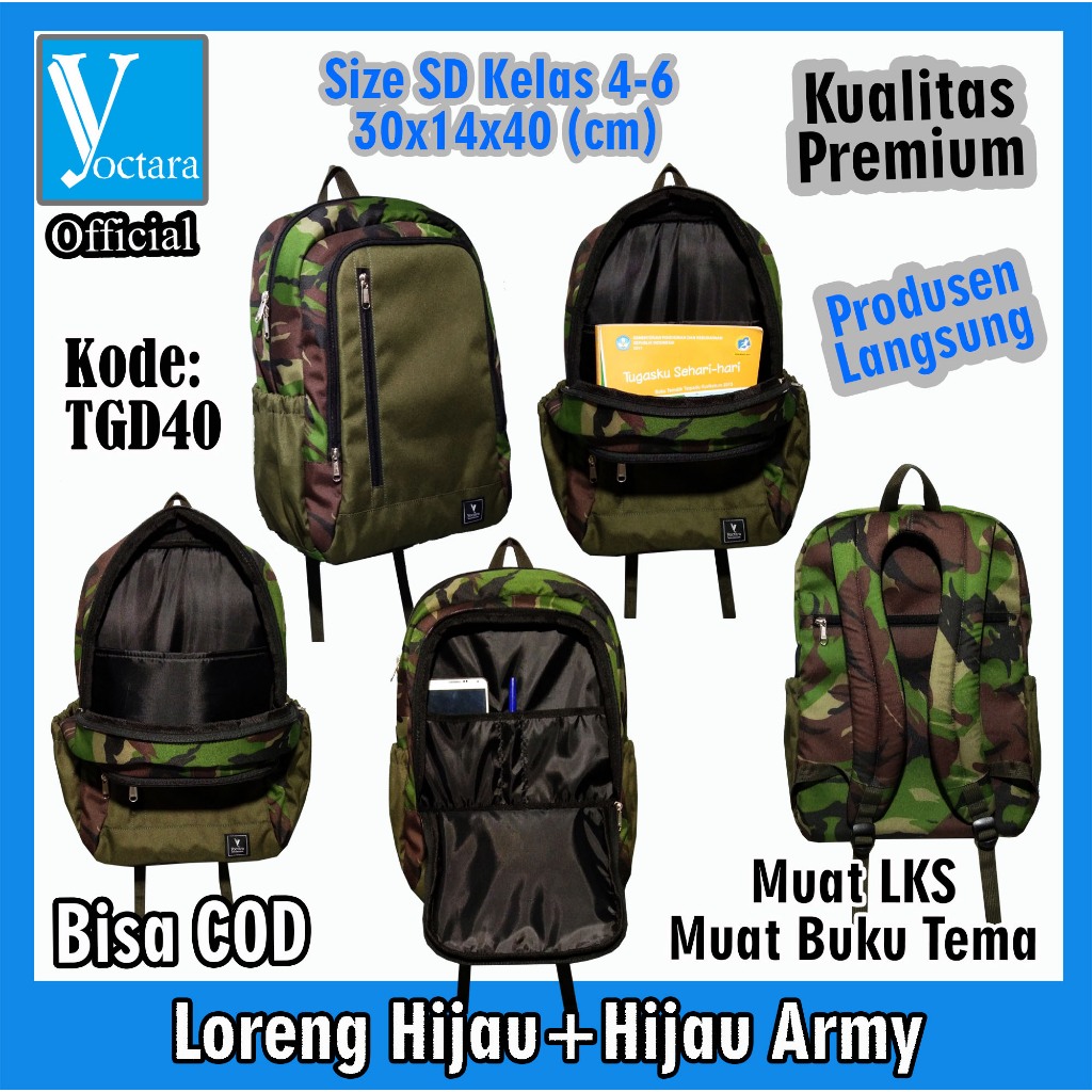 YOCTARA TGD40 | Tas Anak Laptop Ransel Tas Anak Sekolah Tas Army Tas Anak Laki-Laki Tas Laptop Tas R