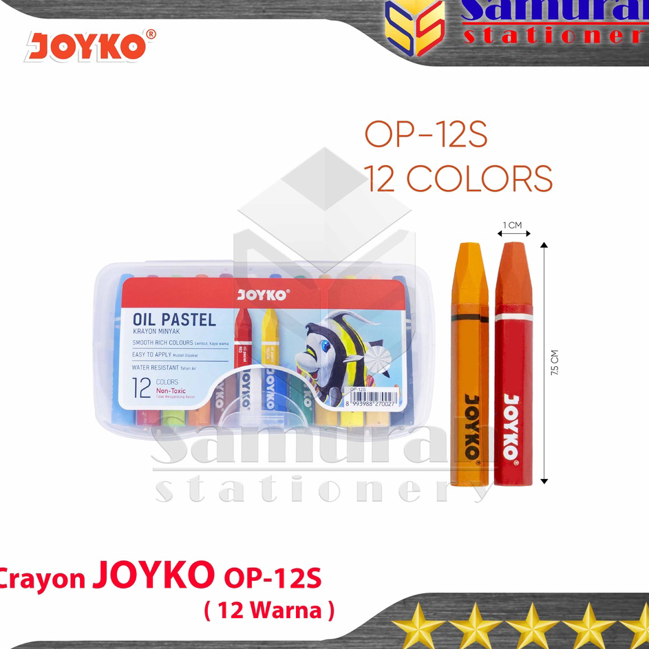 

Terlaris Crayon Joyko OP-12s / Krayon Minyak isi 12 Warna / Oil Pastel OP 12S For Drawing Water Resistant Non Toxic ☋➔✰✪