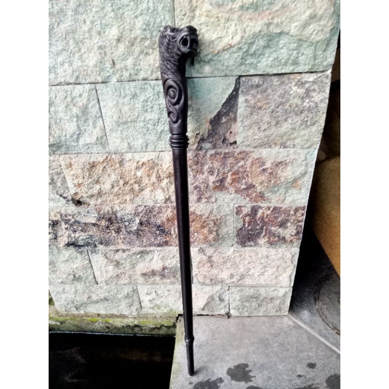 Tongkat komando kayu Kelor Hitam Ukir