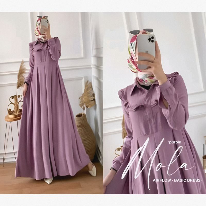Gamis Mola Dress Crinkle Airflow Premium / Gamis Busui Crinkle Airflow Premium