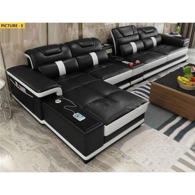Sofa Kulit Sintetis Sofa L Shape Mewah Elegant Sofa Kulit Putih