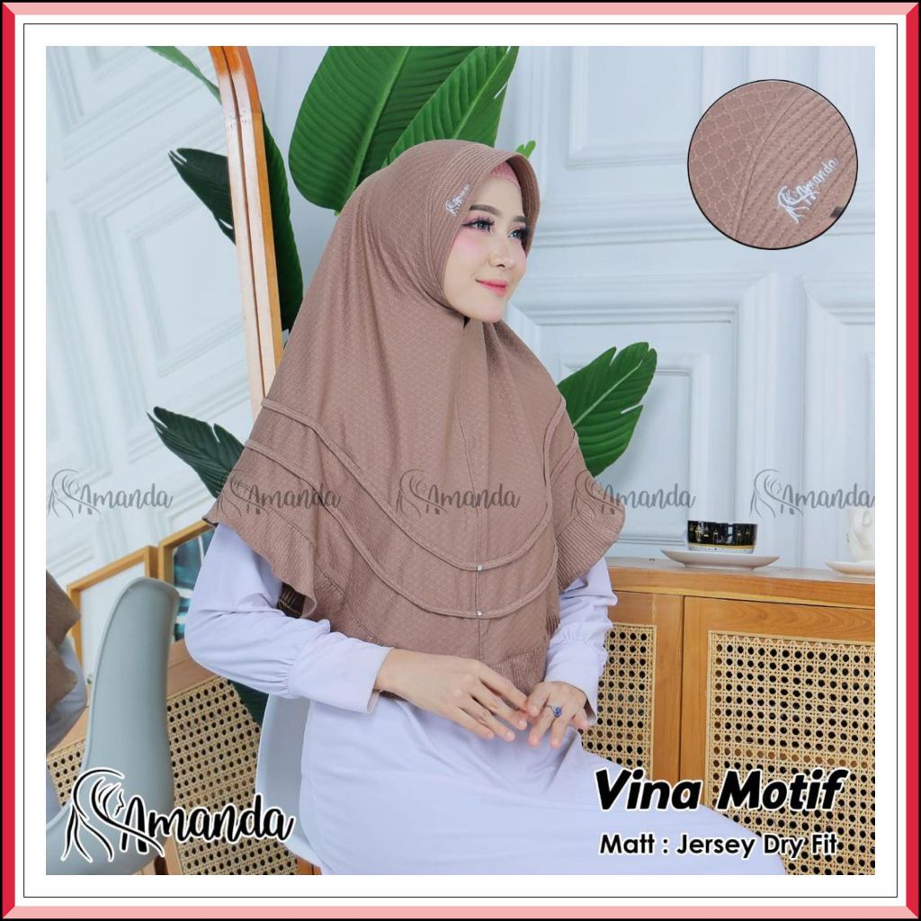 AMANDA - HIJAB VINA MOTIF JERSEY| Hijab Sport Nutup Dada Kualitas Premium