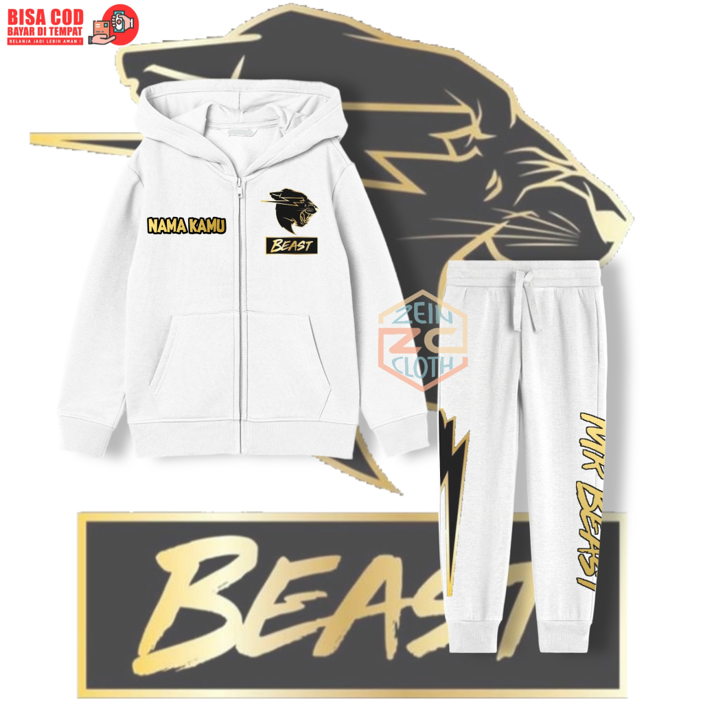 Setelan Anak Mr Beast Gold / Set Zipper Jogger Anak Mr Beast Gold