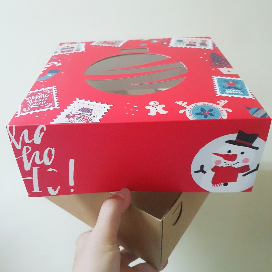 

( 5 pcs ) Box Natal Packaging Pudding Kue Bolu Fruitcake Parcel Christmas Ukuran 25x25x10 cm