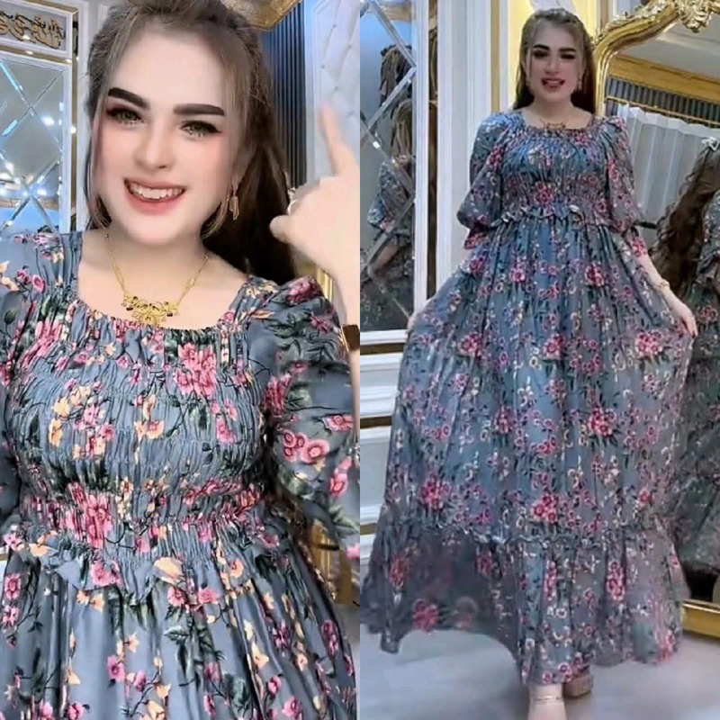 dress daster wanita ulva riani smok bunga