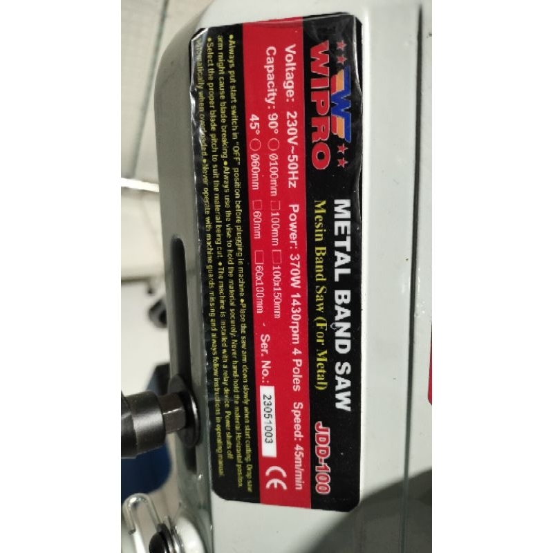 Mesin Band Saw Besi JDD-100 Wipro