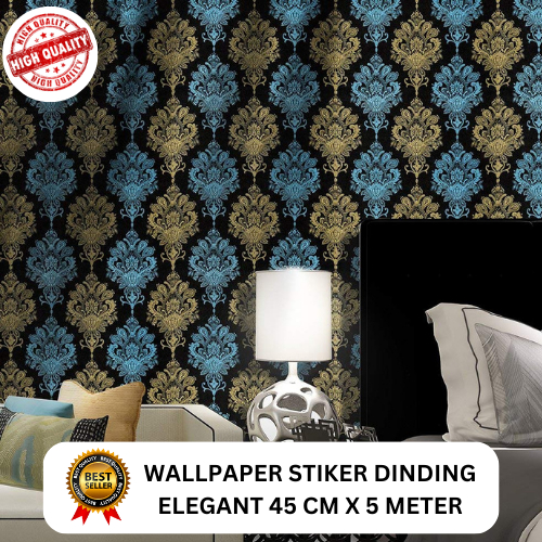 WALLPAPER DINDING MOTIF HITAM BATIK HITAM BIRU