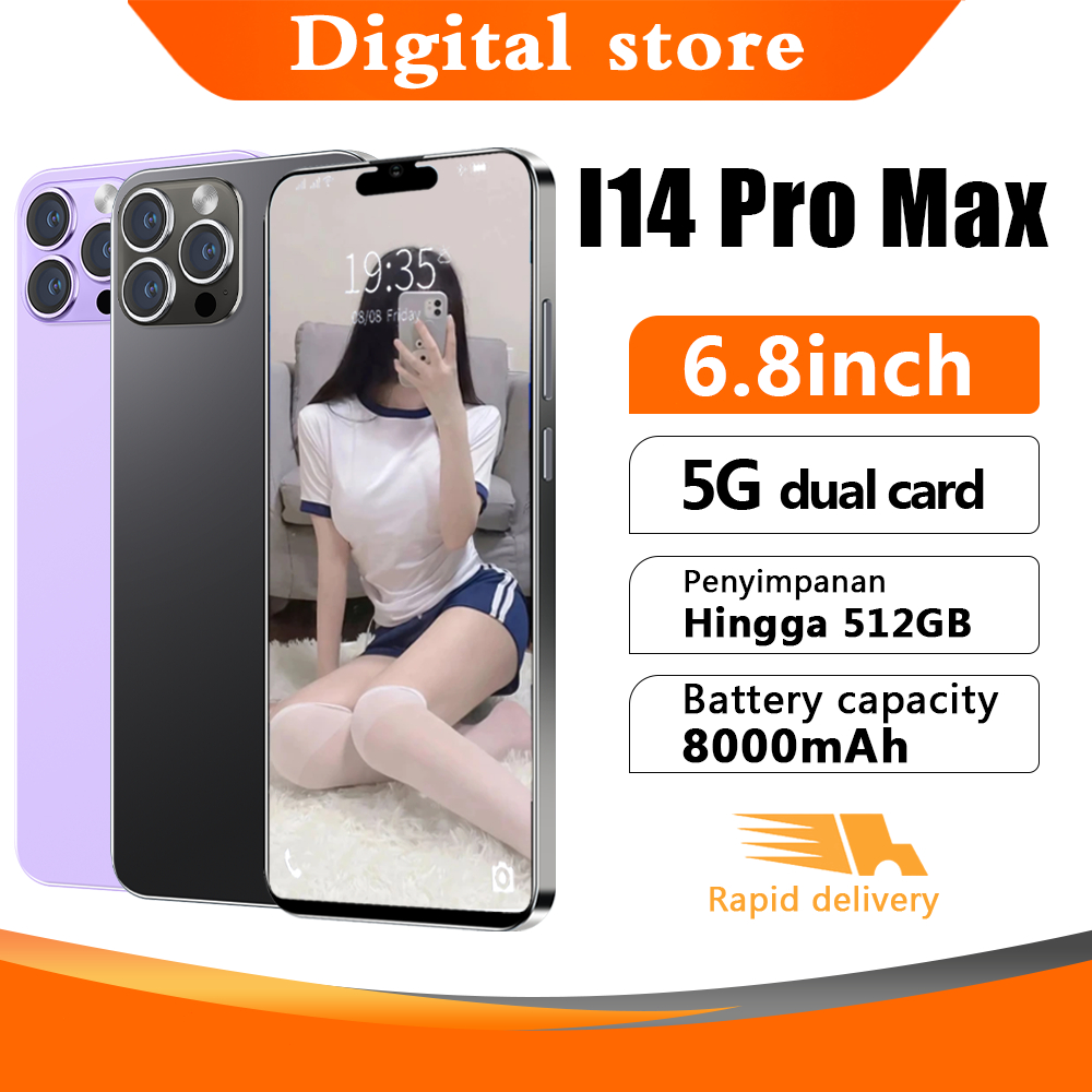 【Beli 1 Gratis 6】hp i14 Pro Max Handphone Asli 6.8Inci 12GB RAM+512GB ROM 108MP HD Kamera Dual SIM D