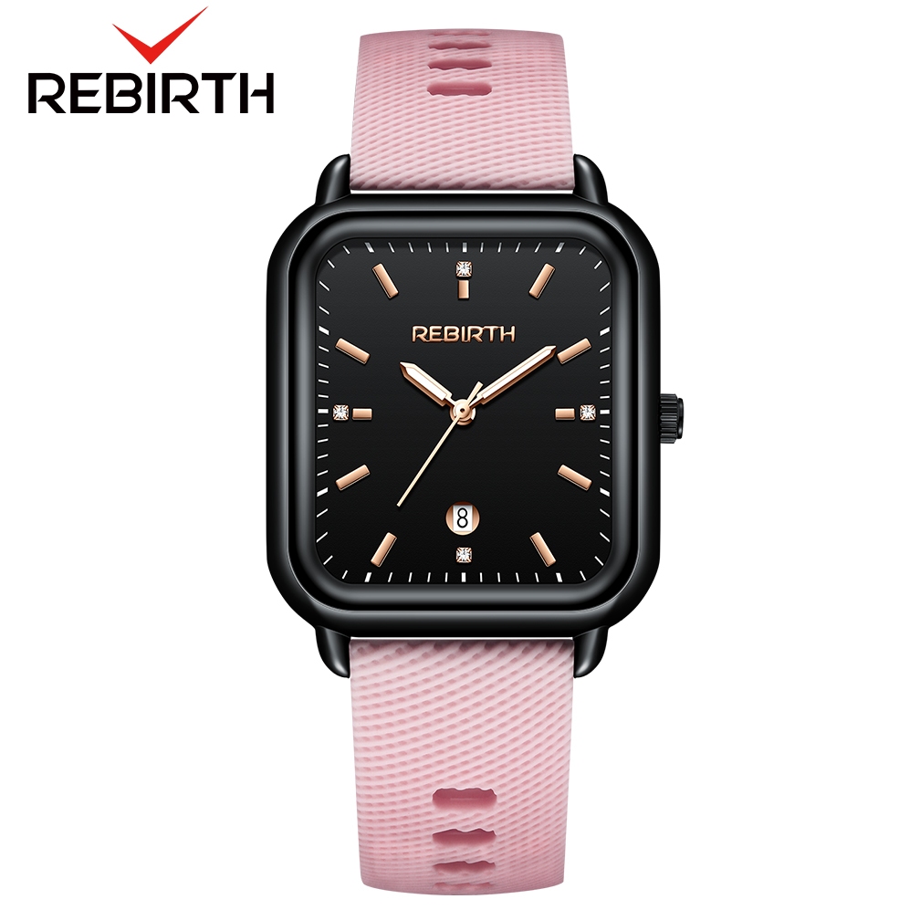 REBIRTH Jam Tangan Wanita Korea Anti Air Kuarsa Kasual Elegan Tali Silikon Jam Tangan Cewek Original-Pink