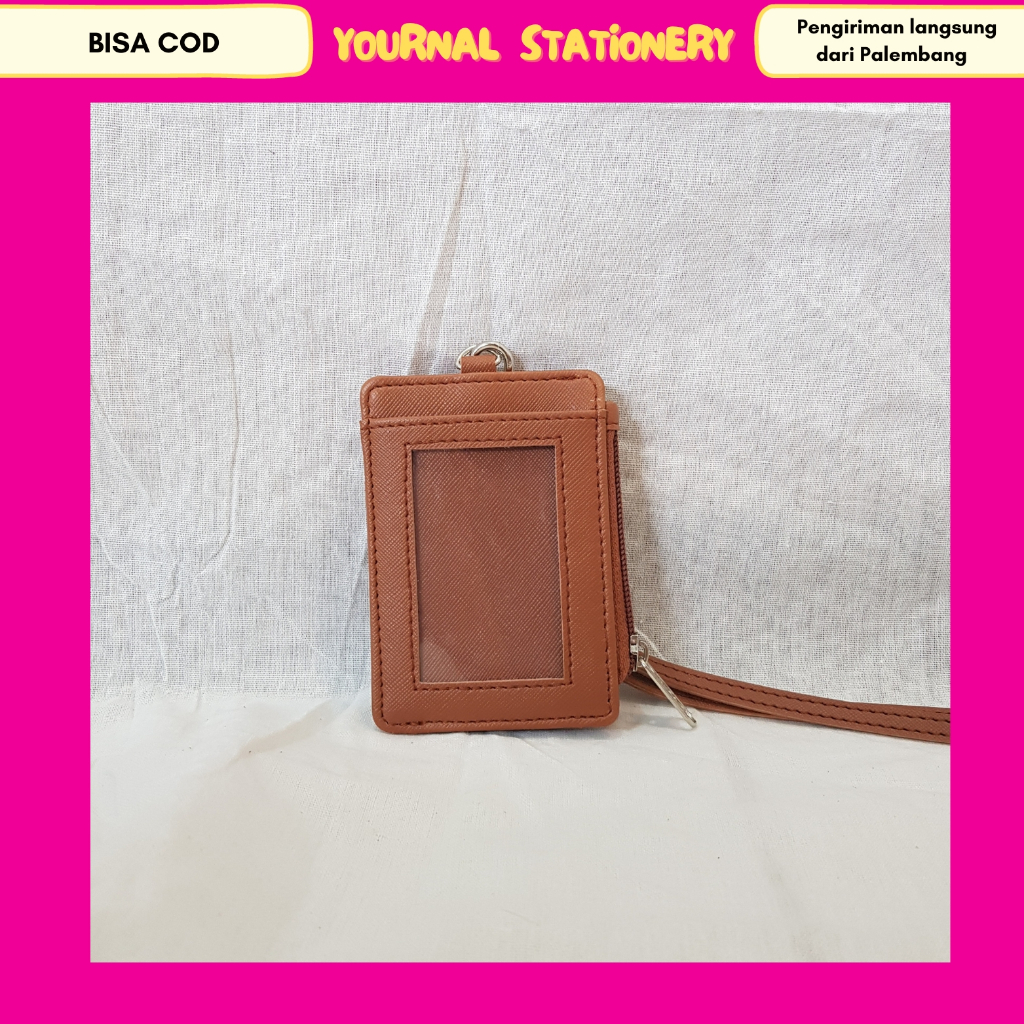 

Lanyard Flashee Resleting Name Tag Cokelat Muda ID Card Holder Kulit Termurah 1 Slot Depan PU Leather Lanyard NameTag ID Card