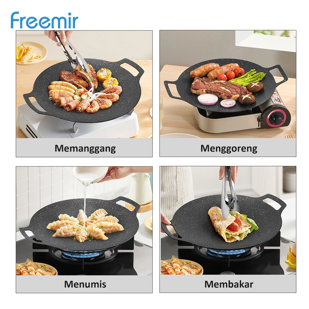 [SPECIAL] freemir Wajan 30cm Panggangan BBQ Grill Pan Anti Lengket Batu Medis FREE Capitan Stainless