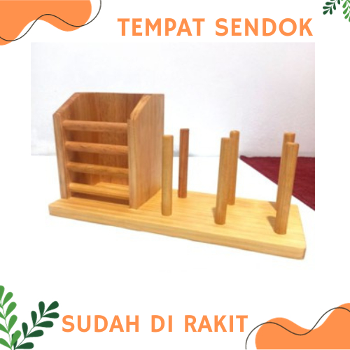 Tempat Sendok Kombinasi Tempat Gelas Kayu Minimalis