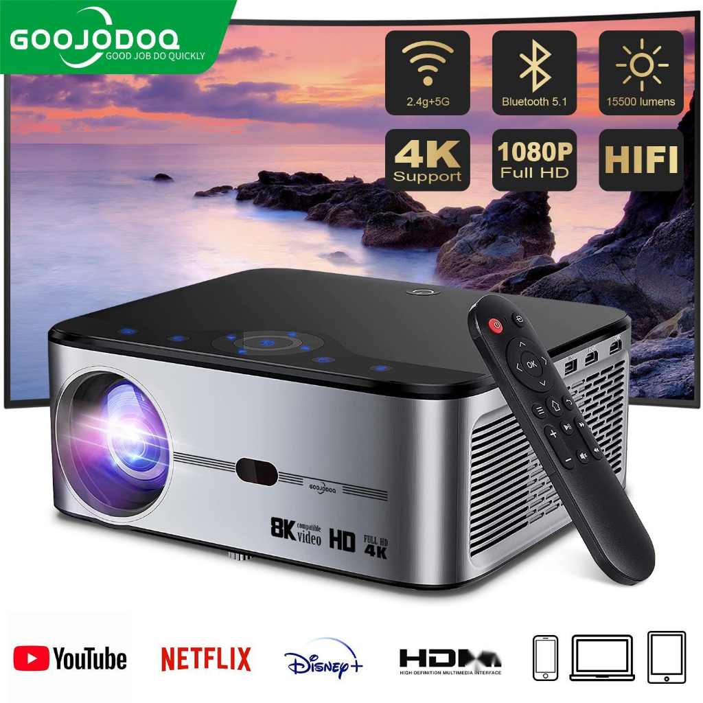 GOOJODOQ Proyektor Profesional Android 4k Wifi Full Hd 1080p 15500lm Suporta Android Sincronizando a