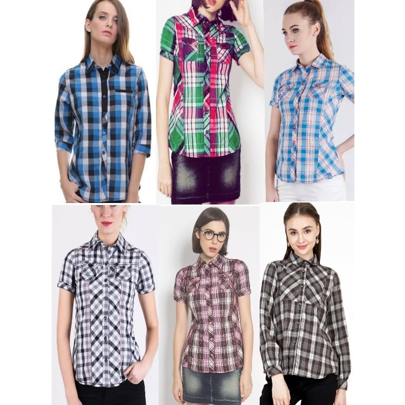 Kemeja Casual  Wanita Kotak-Kotak Leggs Osella