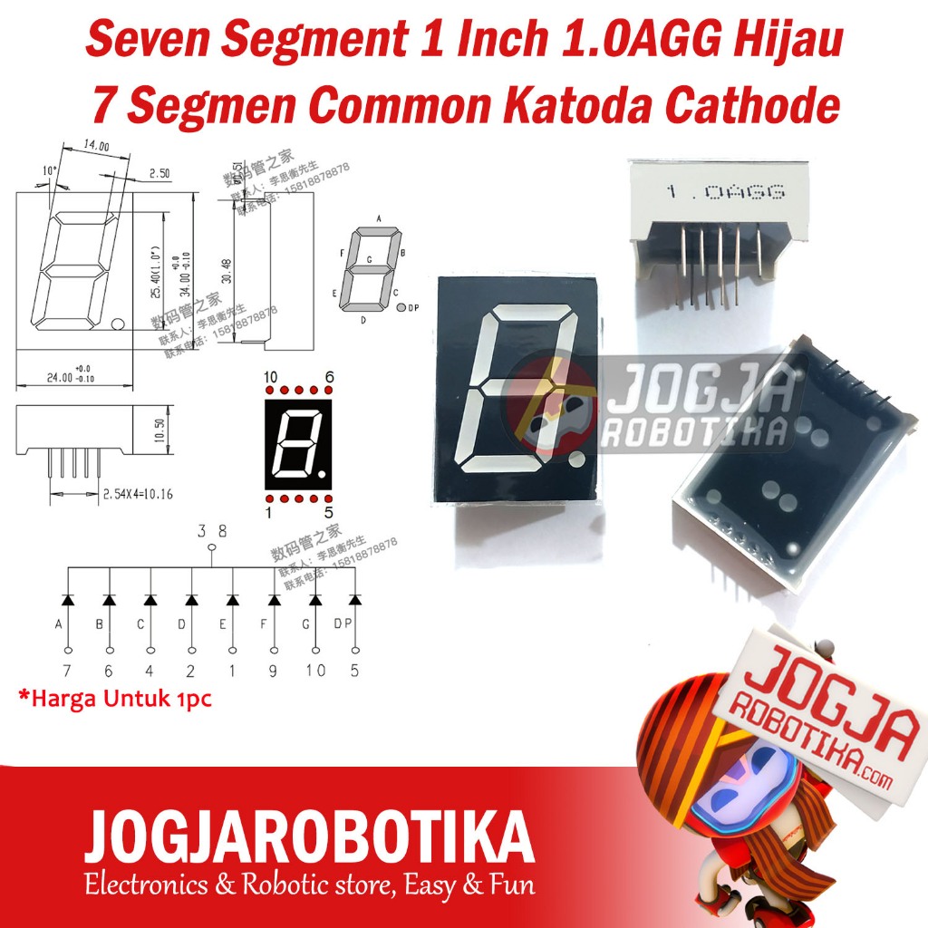 Seven Segment 1 Inch 1.0AGG Hijau 7 Segmen Common Katoda Cathode