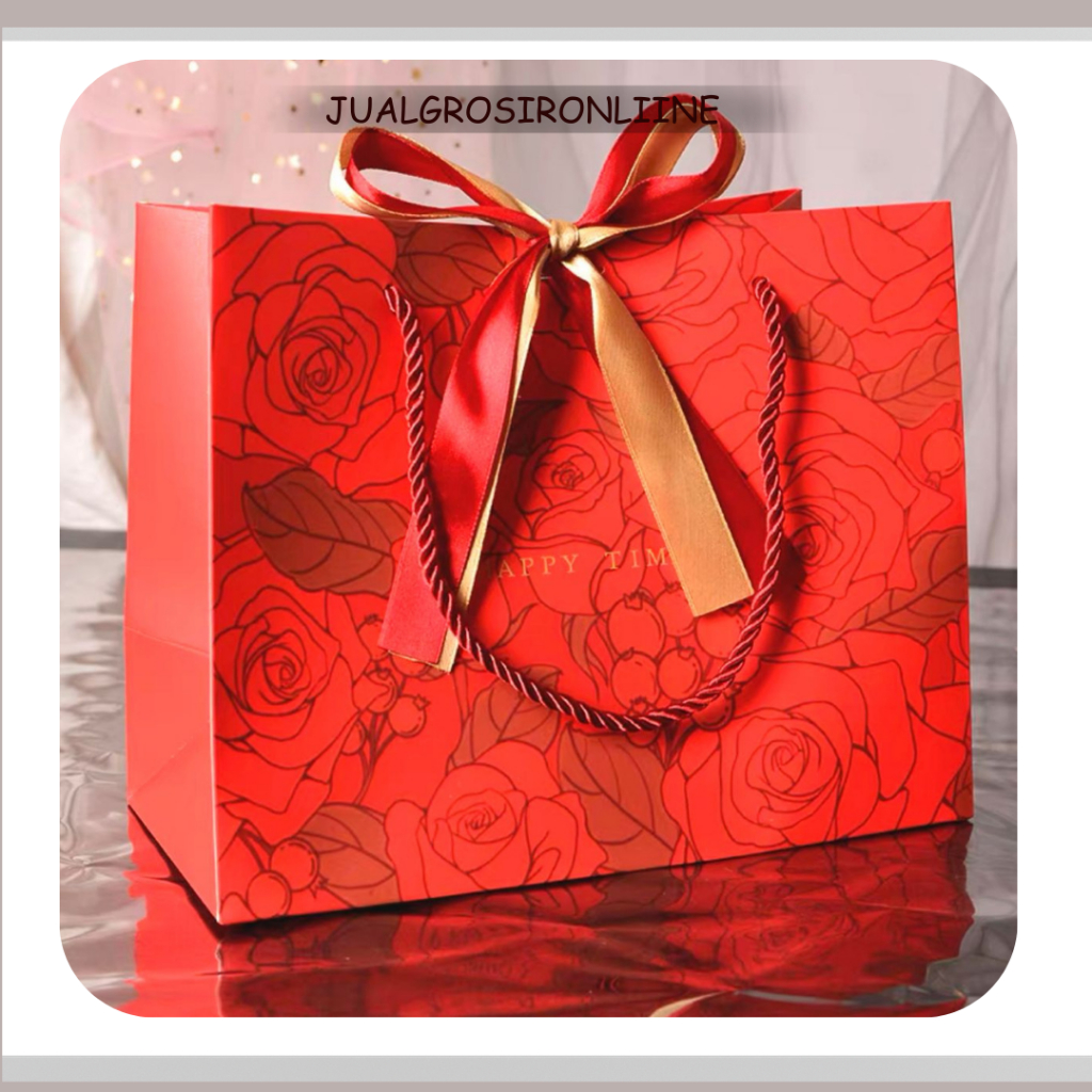 

Paper Bag Premium Mawar Merah mini + Pita Goodie Bag Tas Gift Box