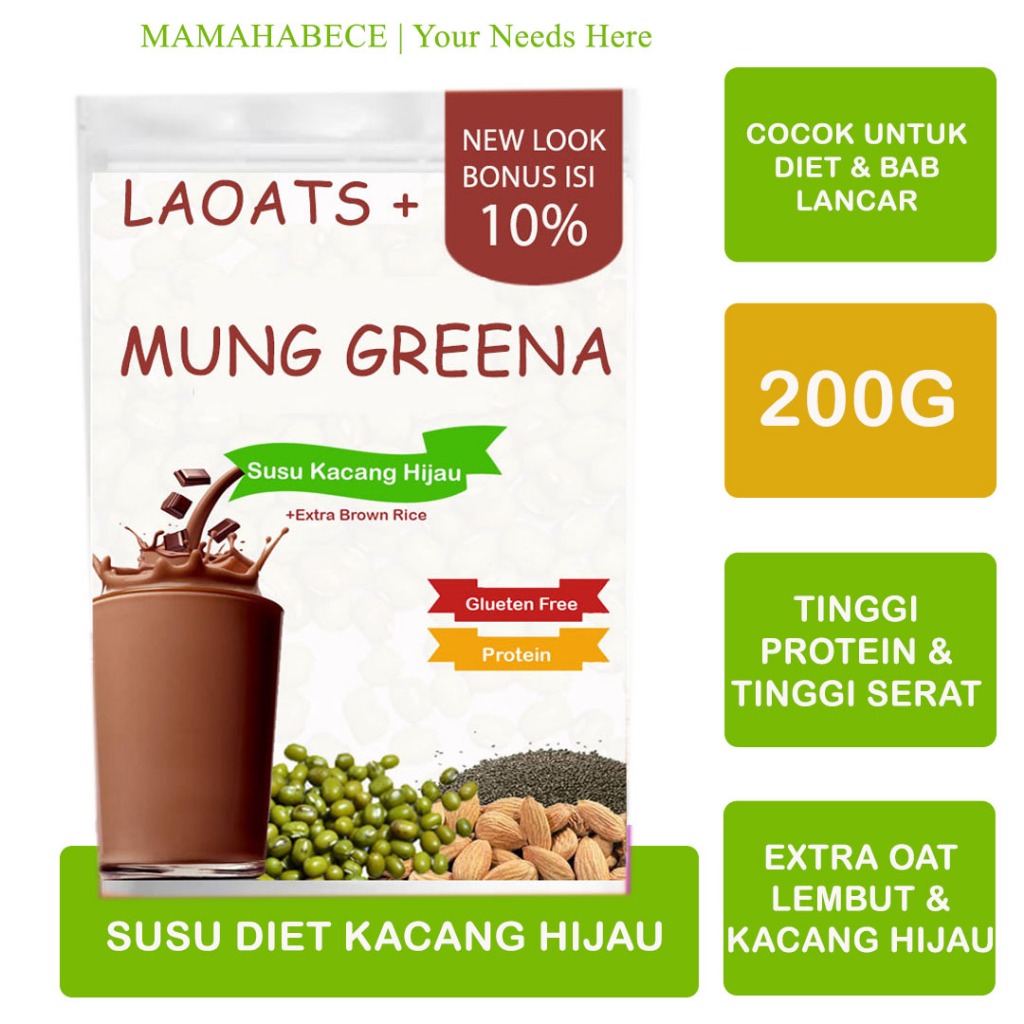 

kacang hijau organik pelangsing badan penurun berat badan meal replacememt susu rendah lemak low fat untuk diet Laoats (200G)