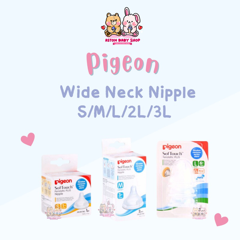 Pigeon WIDE NECK Nipple S/M/L/LL/LLL Soft Touch Peristaltic Plus Dot Bayi Pigeon - Dot Botol Susu Pe