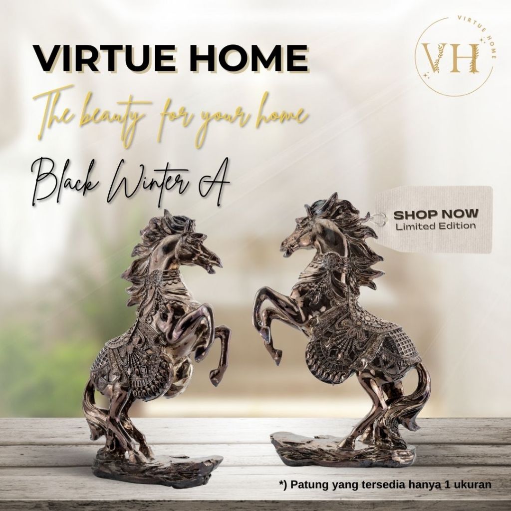 PATUNG DEKORASI RESIN ART KUDA JINGKRAK DARK BLACK WINTER A