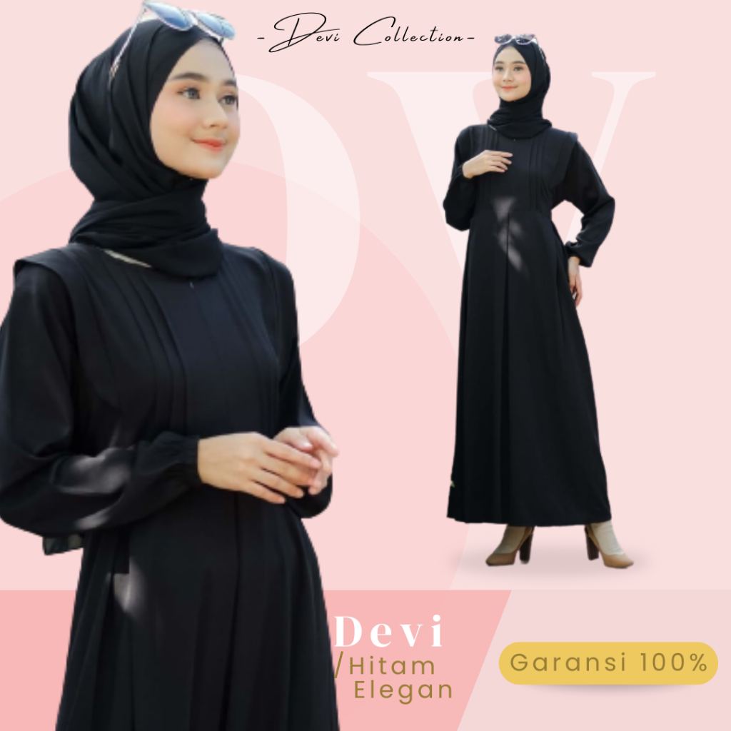 Gamis Syari hitam Polos Crinkle Airflow Premium untuk Ibu Ibu & Remaja Terbaru 2023 Lebaran / Kondan