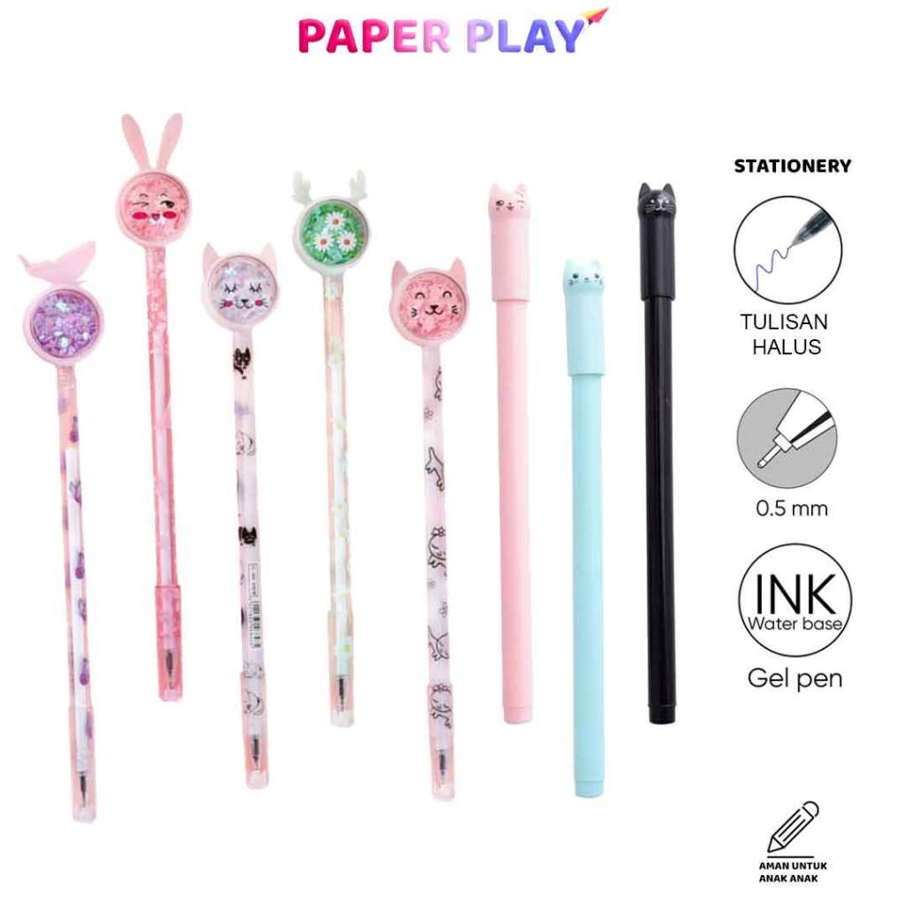 

PAPERPLAY Pena Cute Karakter Gliter / Pulpen Tinta Cair Motif Kucing Bunga / Pena Gel P11 P12