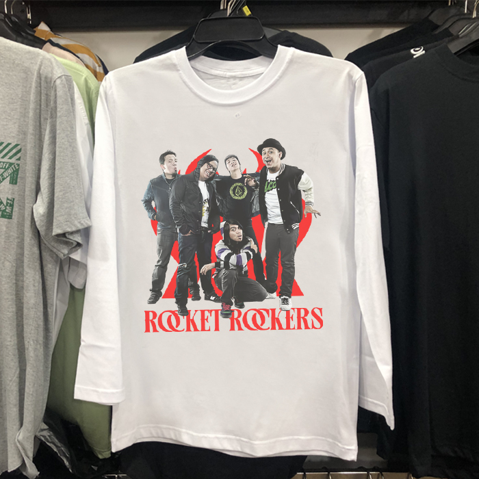 Kaos Tangan Panjang Band Rocket Rockers Tshirt Putih Bahan Katun Kombed 30s | 100% Cotton