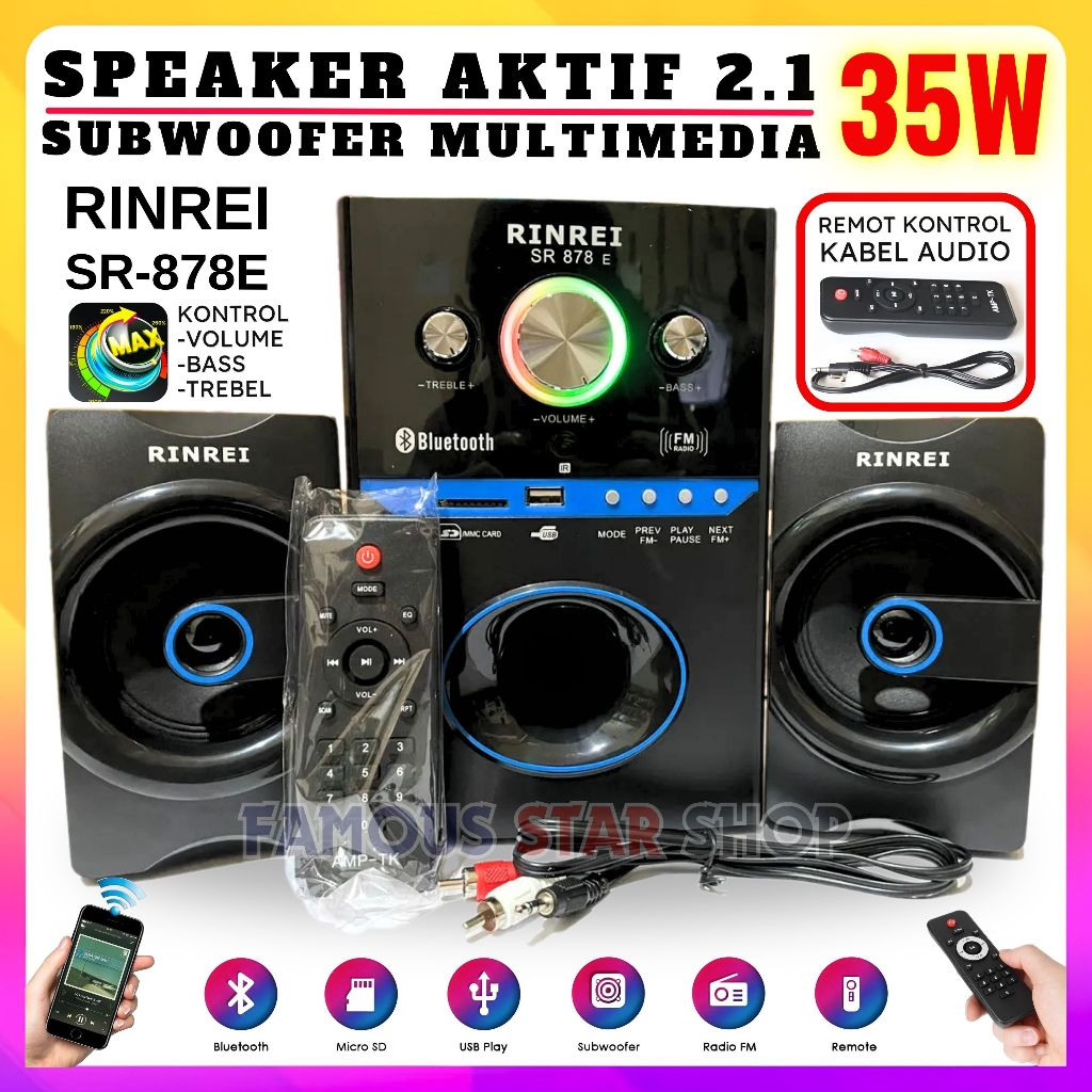 OBRAL Speaker Bluetooth Speaker Multimedia 2.1 Super Bass RINREI SR 878 E /SR 878N / SR 878C / SR 87