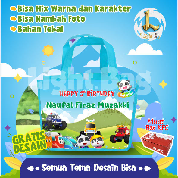 

TAS SOUVENIR ULTAH BABY BUS CUSTOM/TAS SOUVENIR PREMIUM /GRATIS DESAIN/BONUS FOTO ANAK/GOODIE BAG CUTE BABY BUS/TAS ULANG TAHUN BABY BUS/TAS ULTAH CUSTOM / TAS SOUVENIR 2 HARI JADI/ TAS ULTAH / TAS ULANG TAHUN / BISA TAMBAH FOTO ANAK