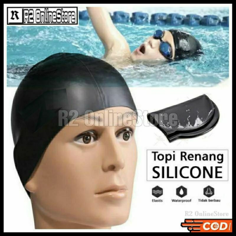 Topi Renang Silicone Swim Cap Waterproof Alat Penutup Kepala Berenang Bahan Material Silikon Lentur 