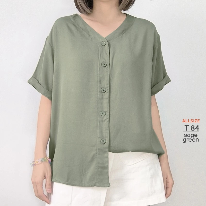 SARAH BLOUSE SHAKILA TWILL LENGAN PENDEK V NECK
