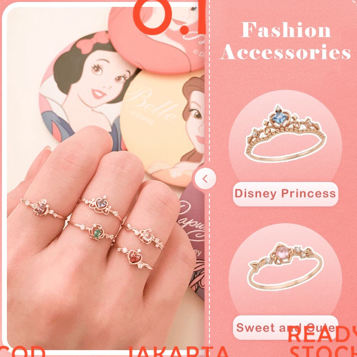 Best Terlaris Cincin Adjustable Disney Princess Ring 925 Silver Open Crown Rings Dan Kalung Disney S