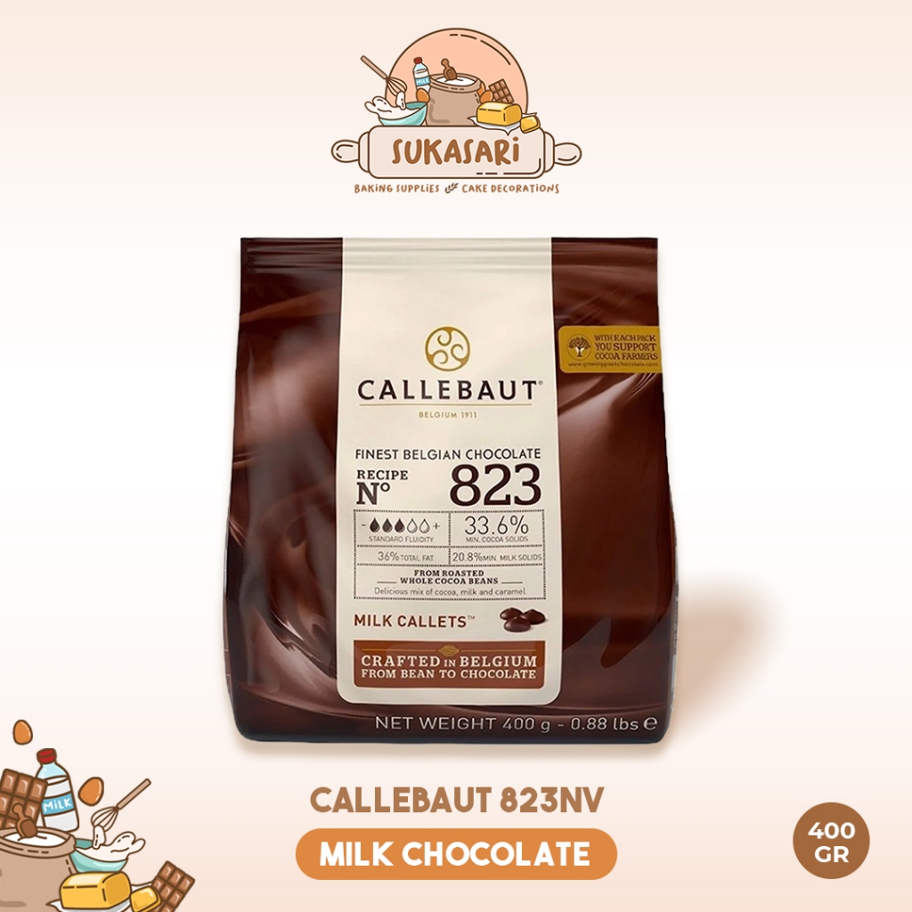 

Sukasari - Callebaut Milk Chocolate 823NV 400gr / Coklat Belgian Callet Chocochips Couverture DCC