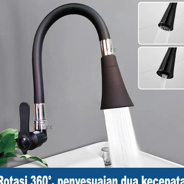 Terbaik.. SUS304 Kran Angsa Fleksibel Kran Cuci Piring Hitam Kran Cuci Piring Dinding Anti Karat Pro