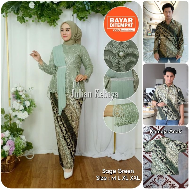 COUPLE KEBAYA AURORA SELENDANG SAGE GREEN / BAJU BATIK COUPLE KEBAYA / SET KEBAYA MODERN / COUPLE KE