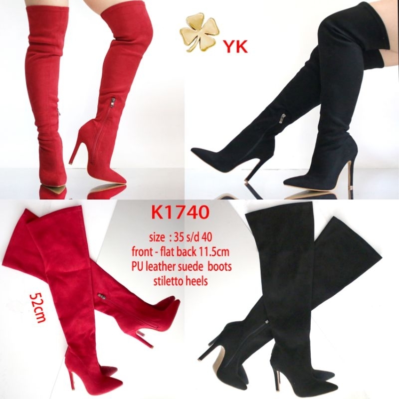 YKshoes 1740 12cm boots  suede stiletto hak paha tinggi over the knee heels black red merah boots pa