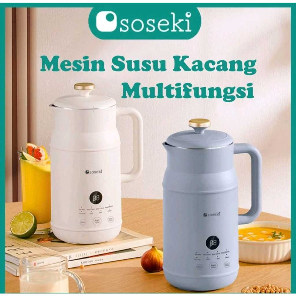 SOSEKI Mesin Susu Kedelai 600ML- 1Liter / 8 Menu Soy Milk Maker / Soymilk Maker Dengan Fitur Pembers