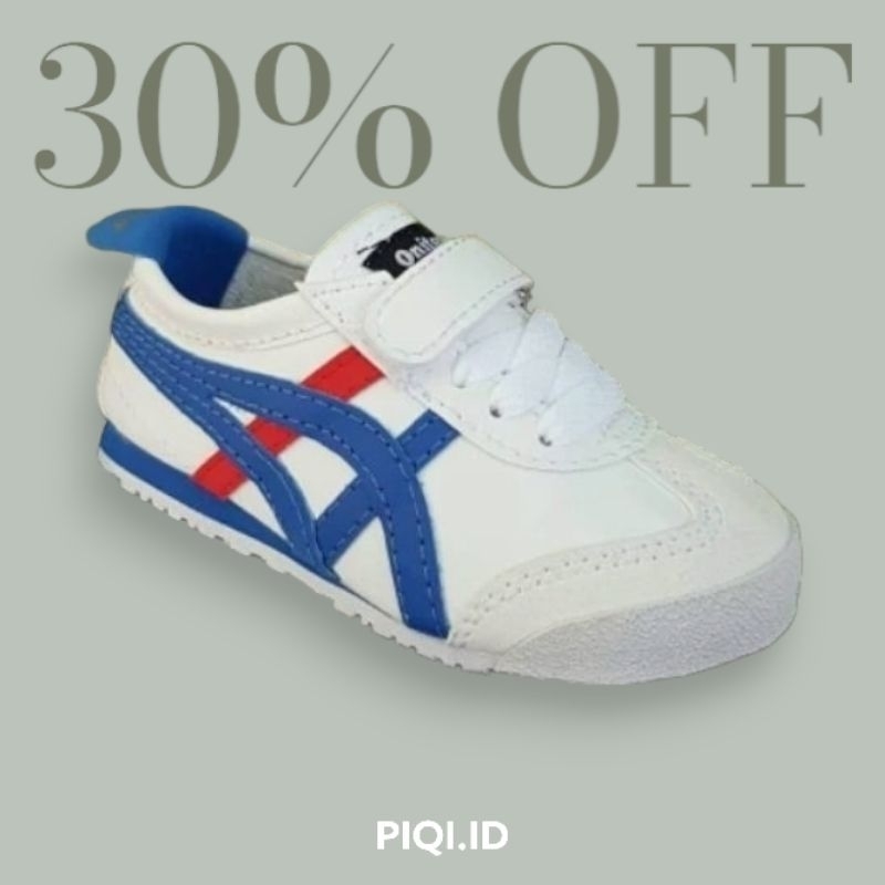 Sepatu Sneaker Anak Laki-Laki Onitsuka Tiger Tali Perekat Putih Prancis Biru Merah