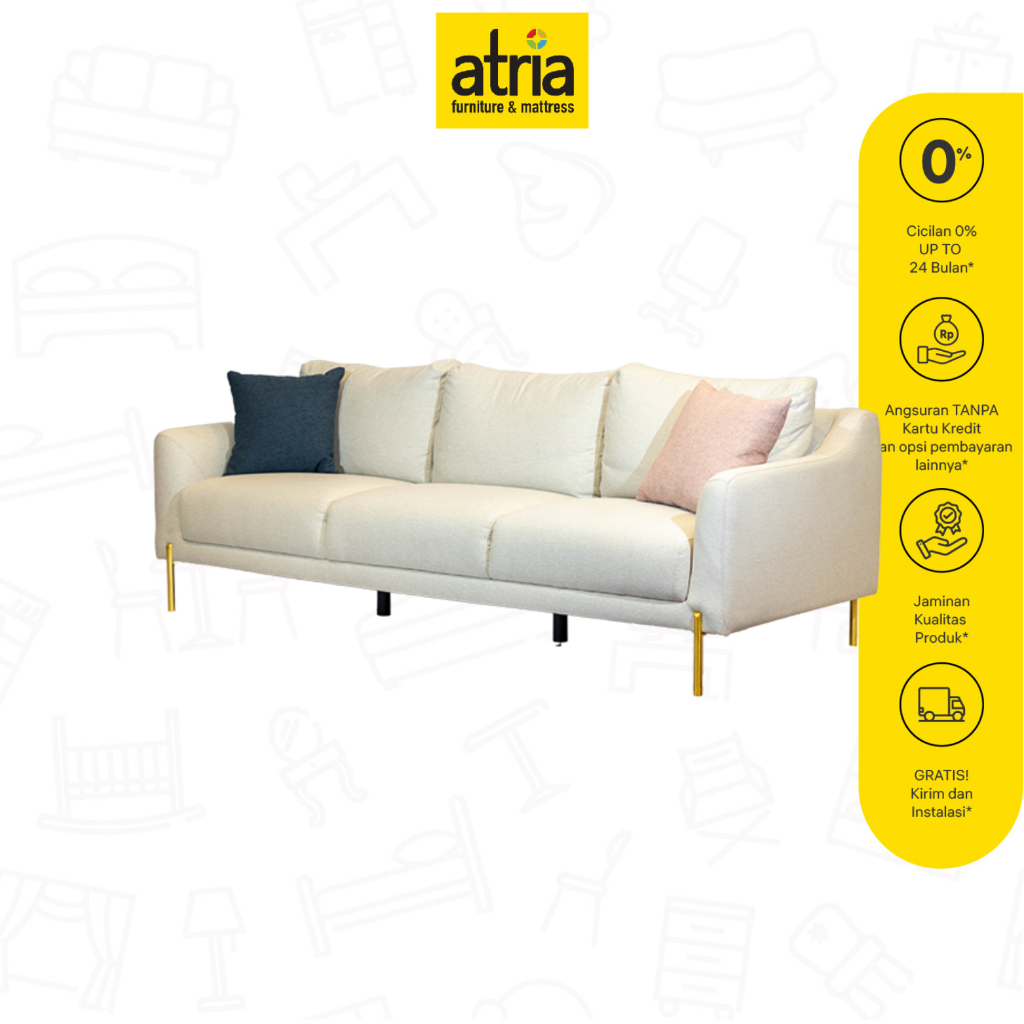 Atria Art Sofa Ruang Tamu 3 Seat Fabric Cream