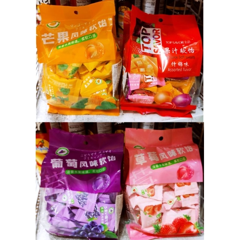 

Chen Liang ji Permen Jeli Lunak Aneka Rasa Assorted Anggur Mangga Stroberi /Jelly Candy Strawberry Grape Manggo 320g @40pcs