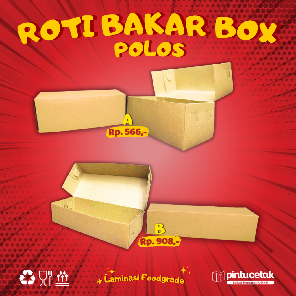 ROTI BAKAR BOX POLOS MIN ORDER KELIPATAN 50 PCS, TERMURAH. Lunch Box Paper Kraft Dupleks Ivory, Pape