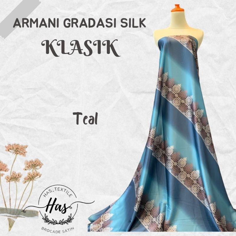 Bahan Kain Satin Armani Silk Gradasi Motif Printing Klasik Abstrak