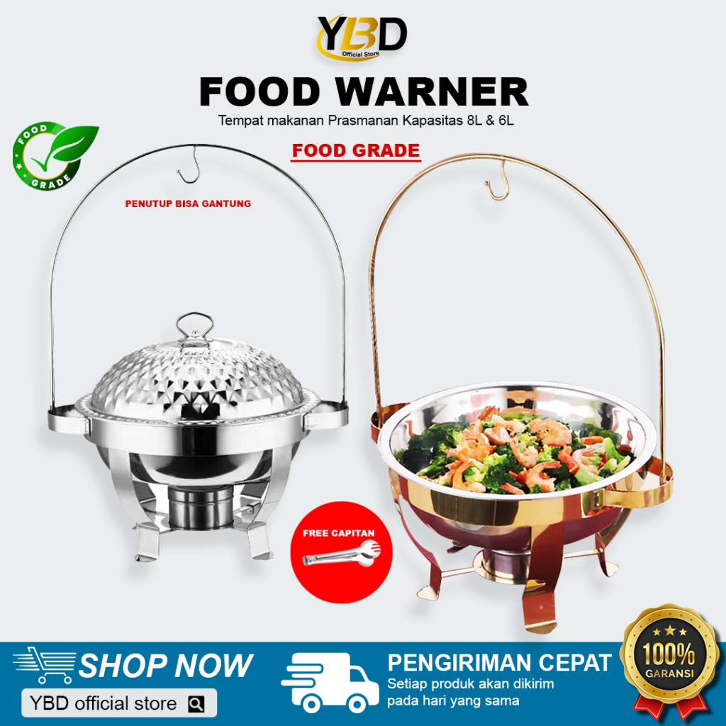 Roll top Food warmer Gold & Silver Kapasitas 8L & 4.5L / Roll top Prasmanan set / Tutup gantung Mode